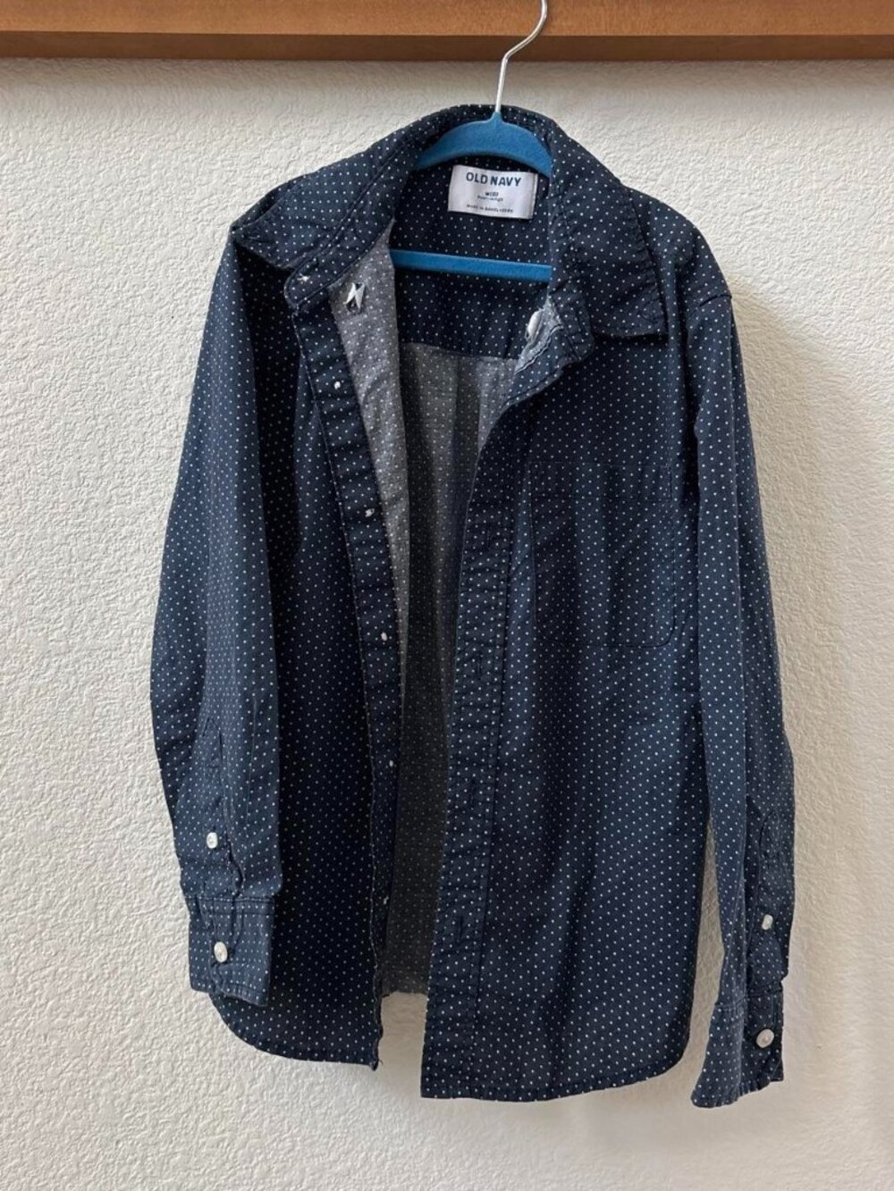 Old Navy Boys 8 Navy Blue Polka Dot Button-Up Shirt – Long Sleeve